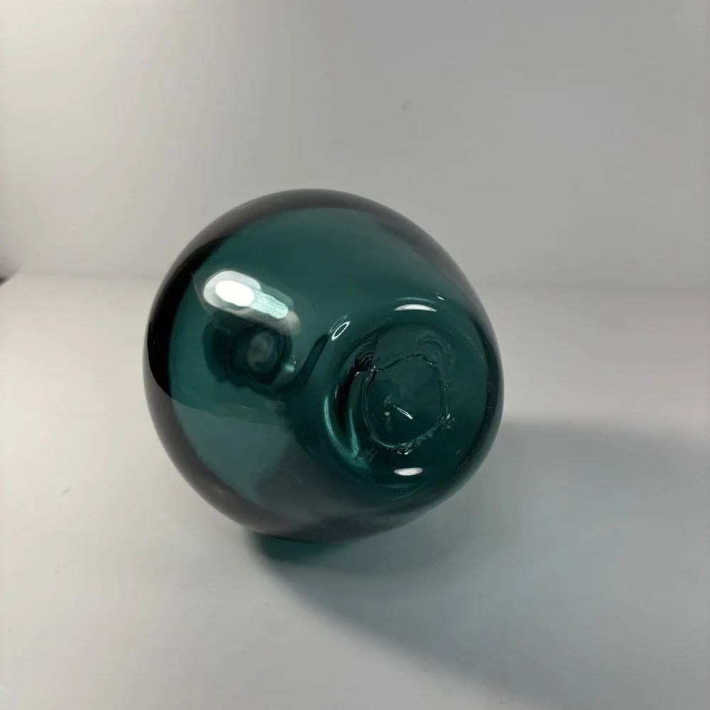 Blue Hand Blown Glass Vase with Coiling Spiral Swirl on the Stem 8.5